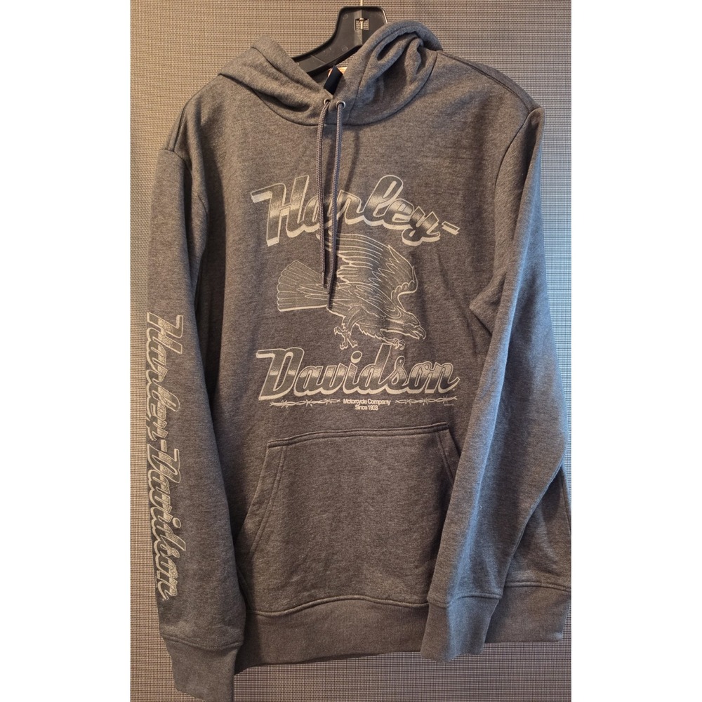Harley-Davidson Men's Medium Gray Eagle Graphic Pullover Hoodie Motorcycle